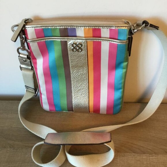 Coach Julia Legacy Multicolor and Gold Striped Crossbody Bag with Gold Coach Tag - Picture 1 of 9